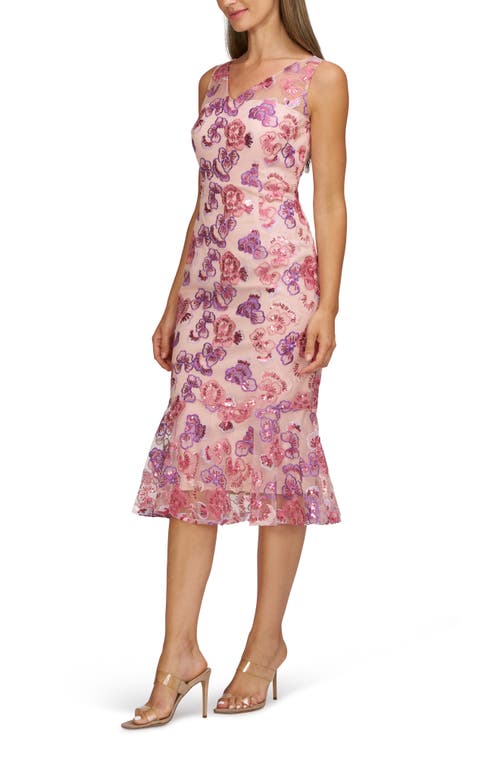 Js Collections Greer Sequin Embroidered Cocktail Dress In Pink Multi
