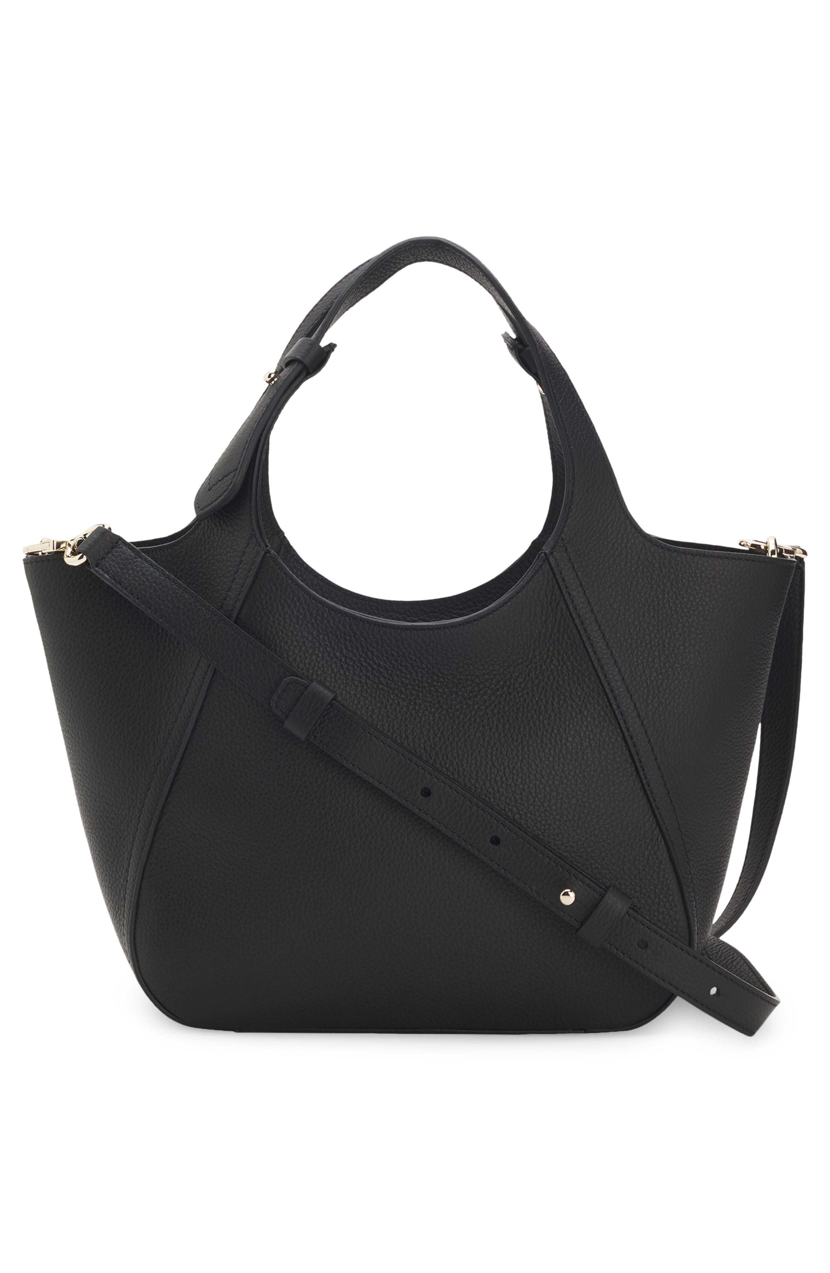 HUGO Small Lenah Leather Tote, Alternate, color, Black