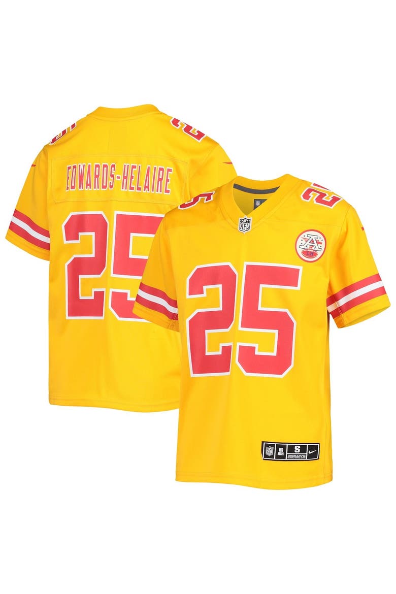 Youth Nike Clyde Edwards-Helaire Gold Kansas City Chiefs Inverted Team Game Jersey, Main, color, Gold