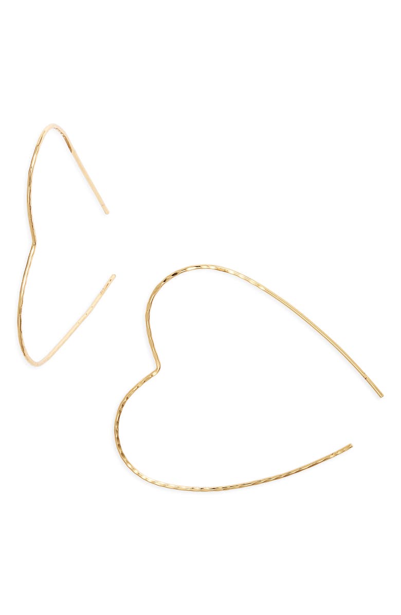 Kiara by Ki-Ele Classic Heart Threader Earrings, Main, color, Gold