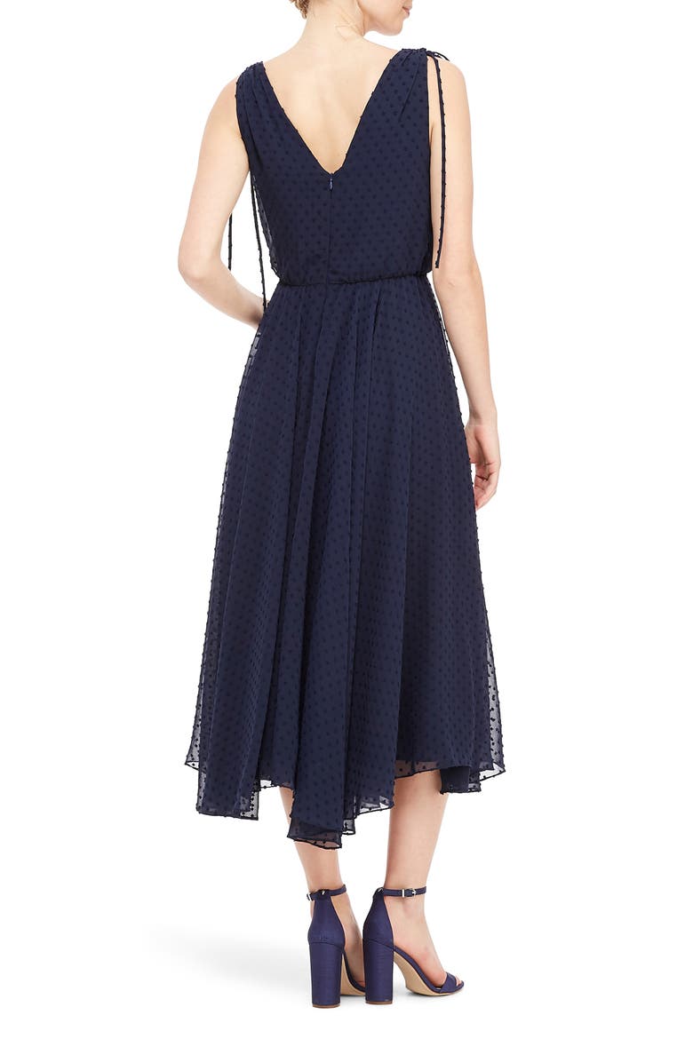 Hilary Clip Dot Chiffon Midi Dress, Alternate, color, NAVY