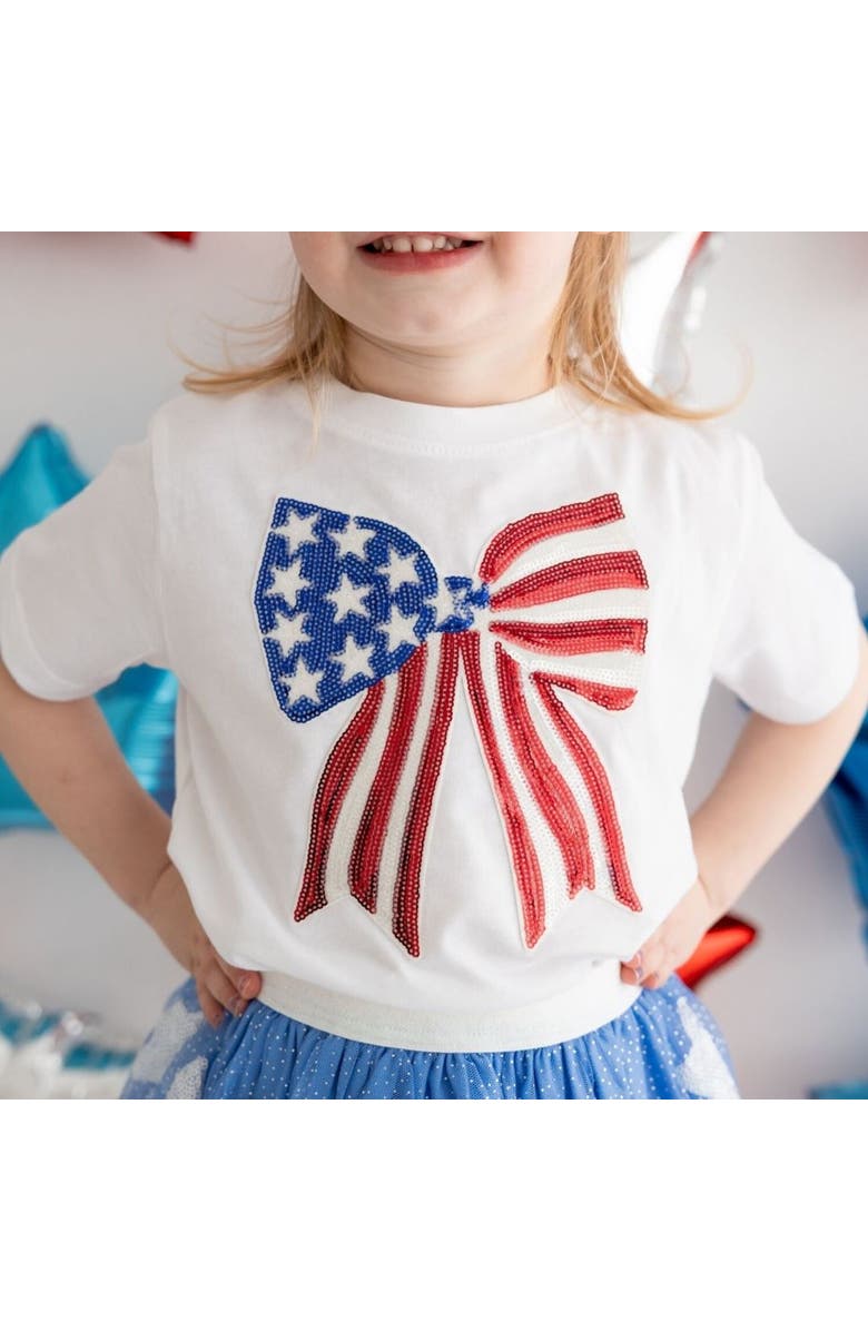Sweet Wink Patriotic Sequin Bow Patch Short Sleeve T-Shirt, Alternate, color, White