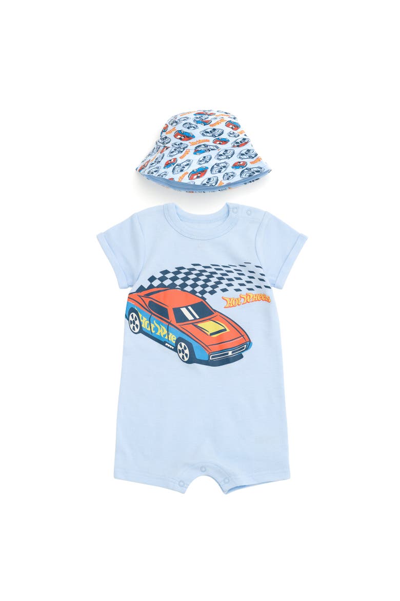 Romper & Sunhat Set, Main, color, Blue