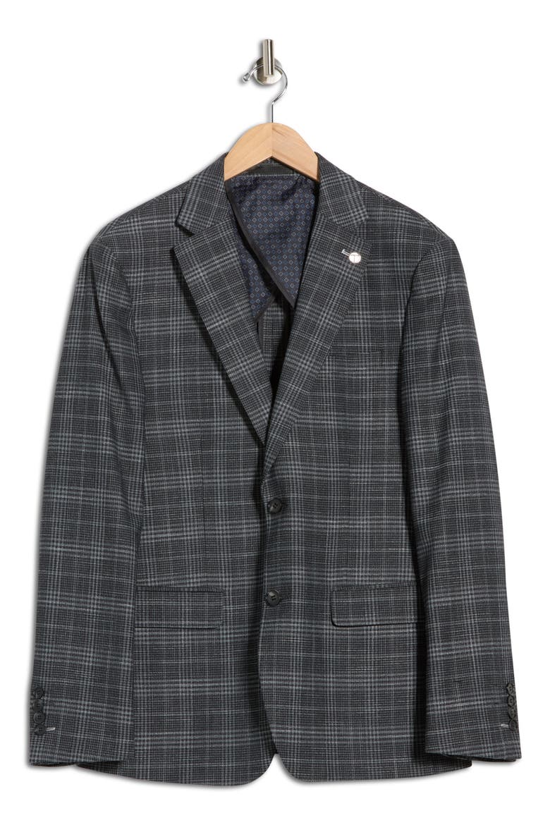 Plaid Two-Button Sport Coat, Alternate, color, BLACK