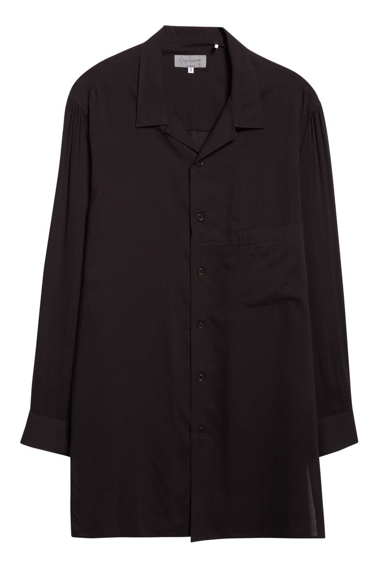 Longline Notched Collar Button-Up Shirt, Alternate, color, BLACK