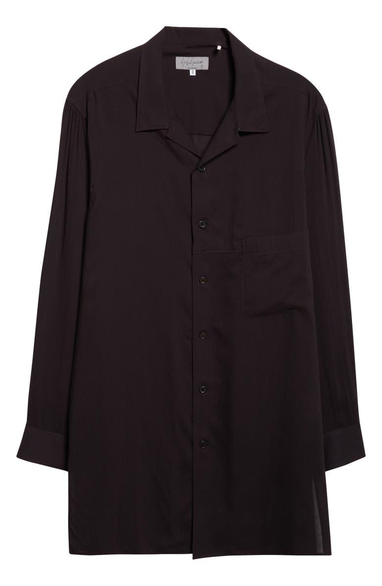 Yohji Yamamoto Longline Notched Collar Button-Up Shirt, Alternate, color, Black