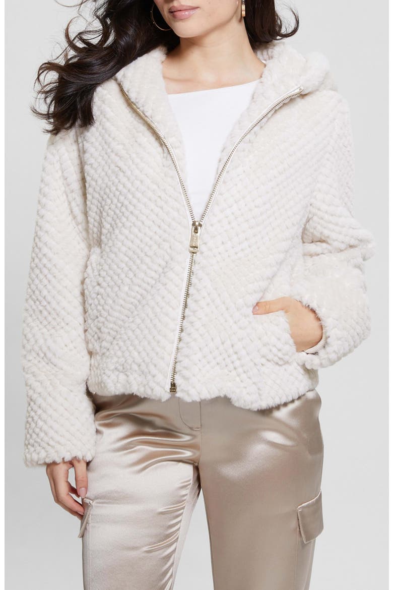 Theoline Faux Fur Hooded Jacket, Main, color, MUTED STONE