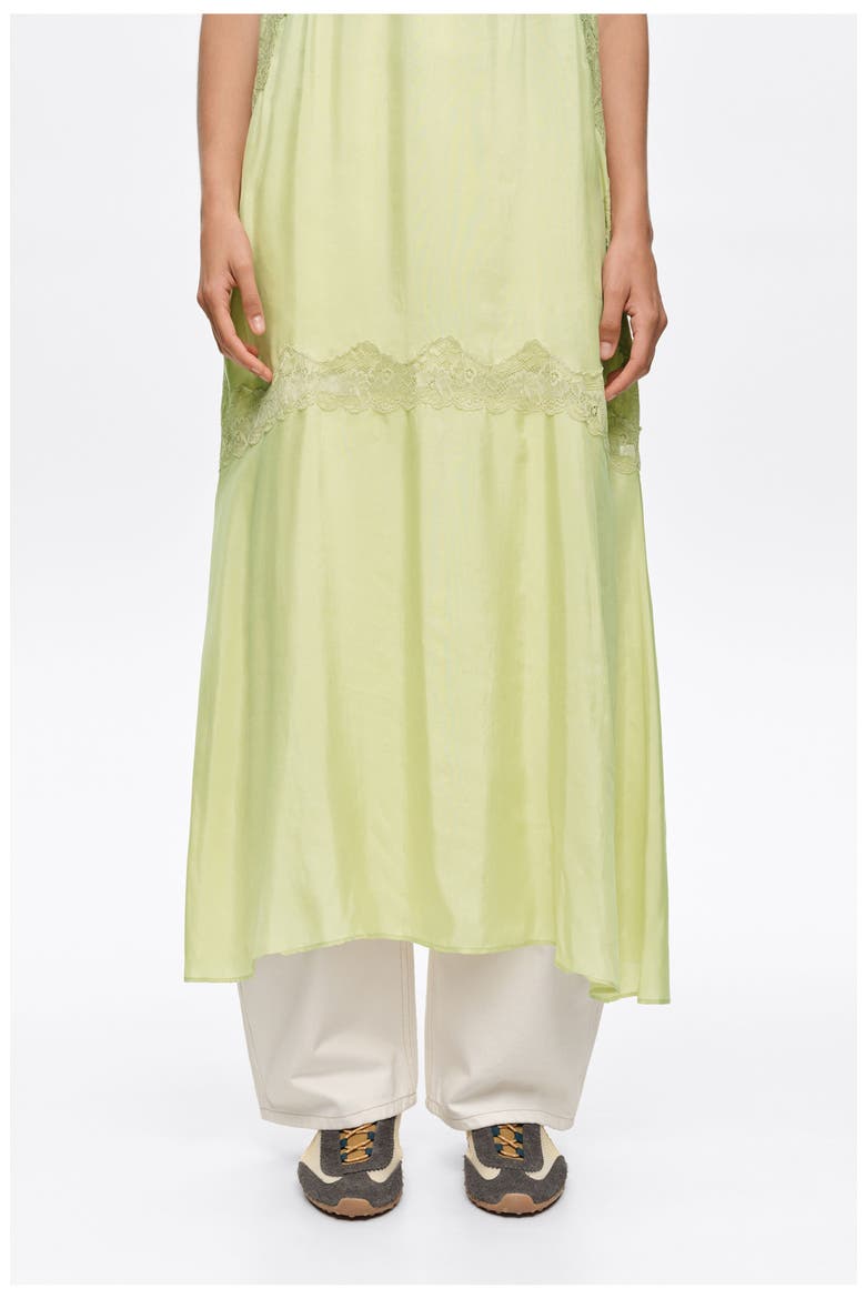 Lace-Trim Slip Midi Dress, Alternate, color, LIME