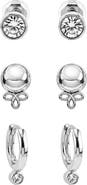 Laura Ashley Set of 3 Cubic Zirconia Stud & Huggie Hoop Earrings