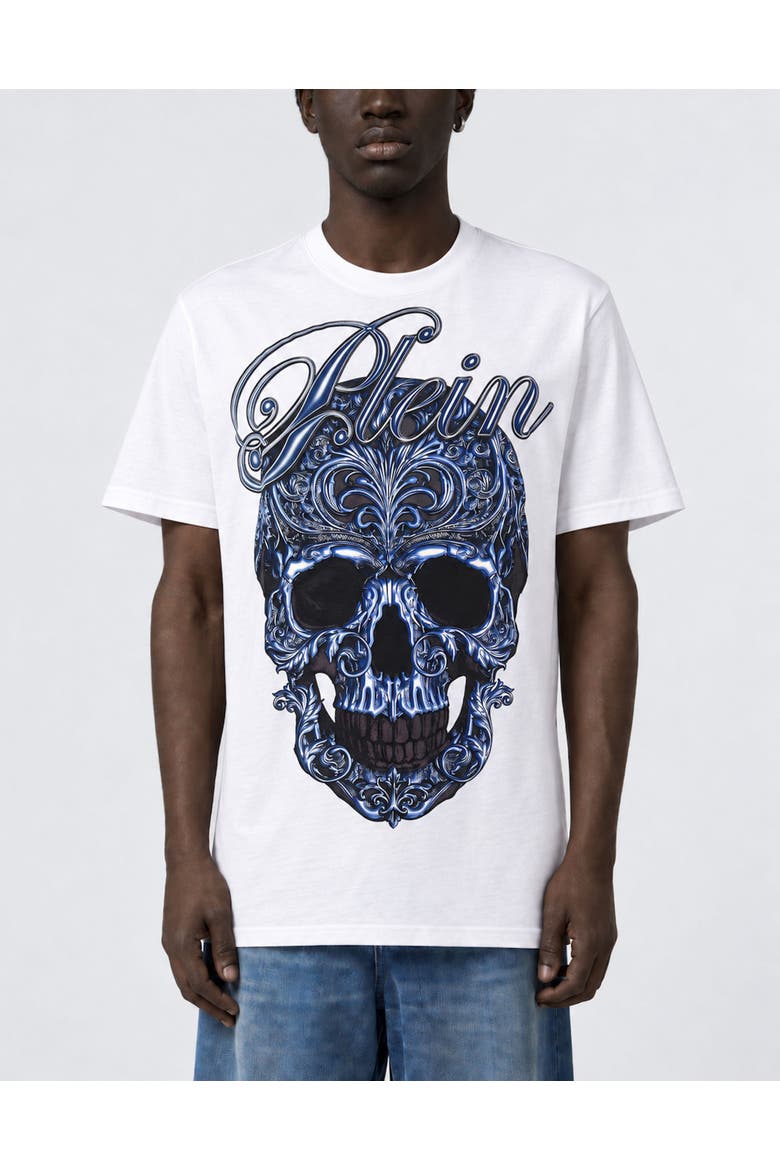 T-Shirt Round Neck Ss Skull Men, Main, color, white