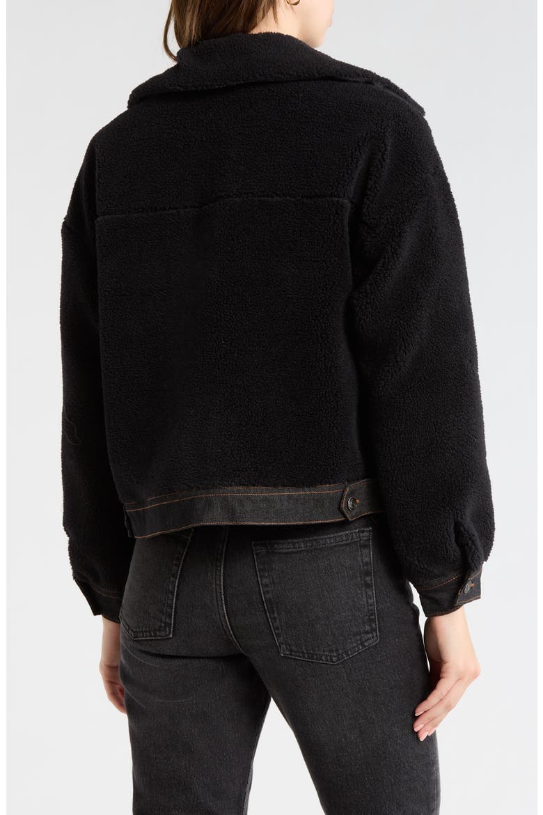 Denim Trim Faux Shearling Shacket, Alternate, color, BLACK