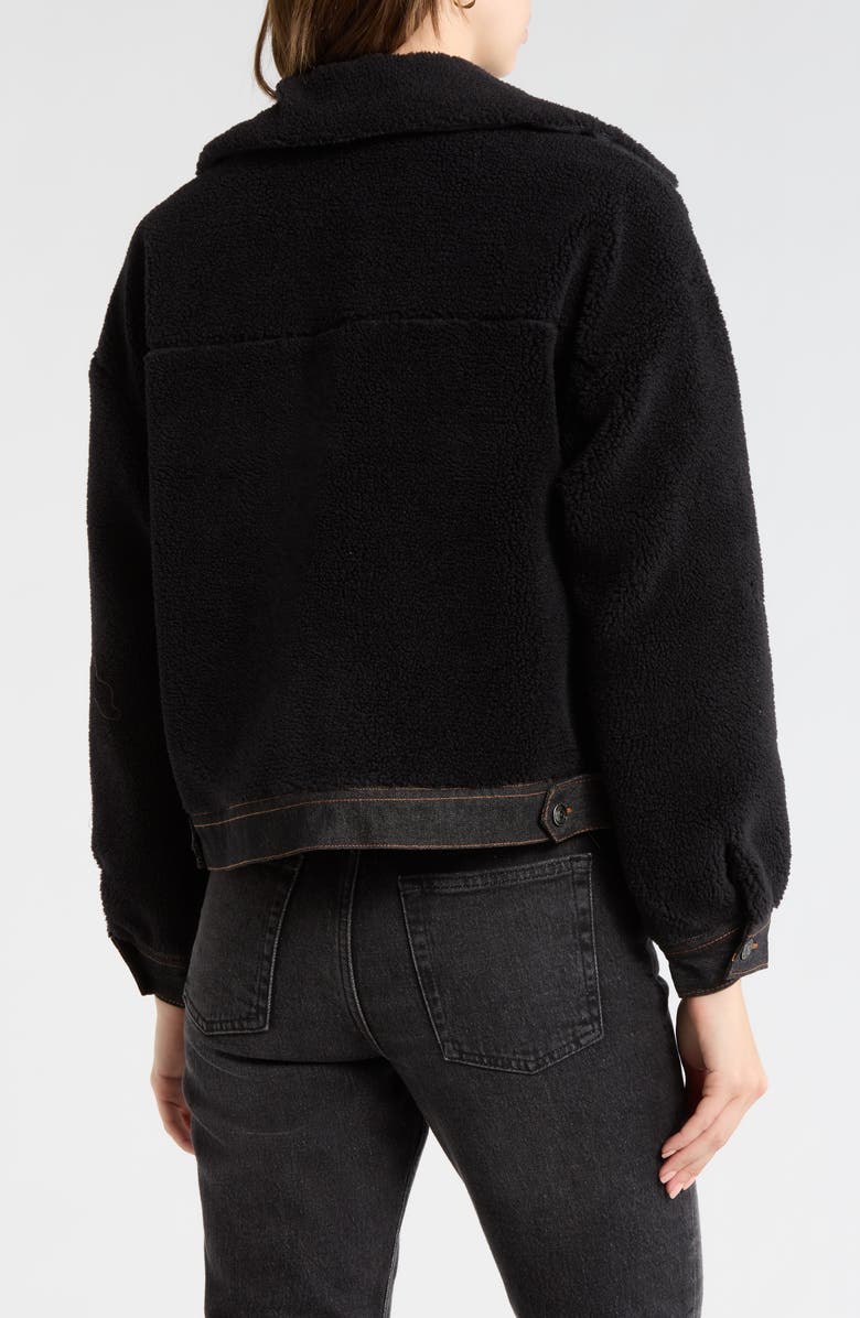 Madden Girl Denim Trim Faux Shearling Shacket, Alternate, color, Black