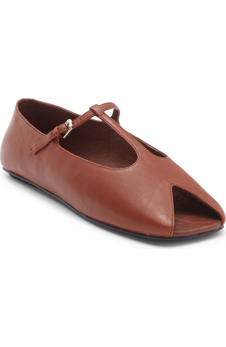 Jeffrey Campbell Keeneland T-Strap Peep Toe Flat, Main, color, Cognac