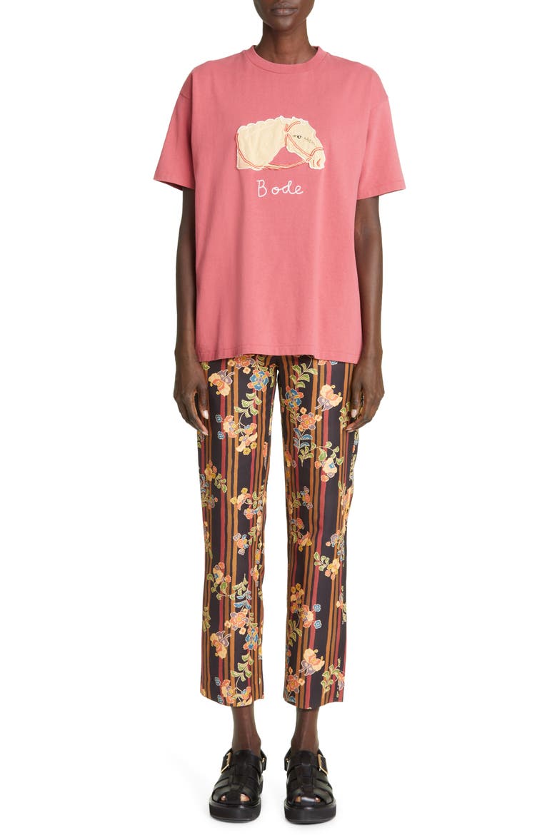 Pony Appliqué Crewneck Cotton T-Shirt, Alternate, color, PINK