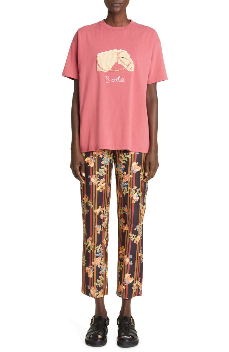 Bode Pony Appliqué Crewneck Cotton T-Shirt, Alternate, color,