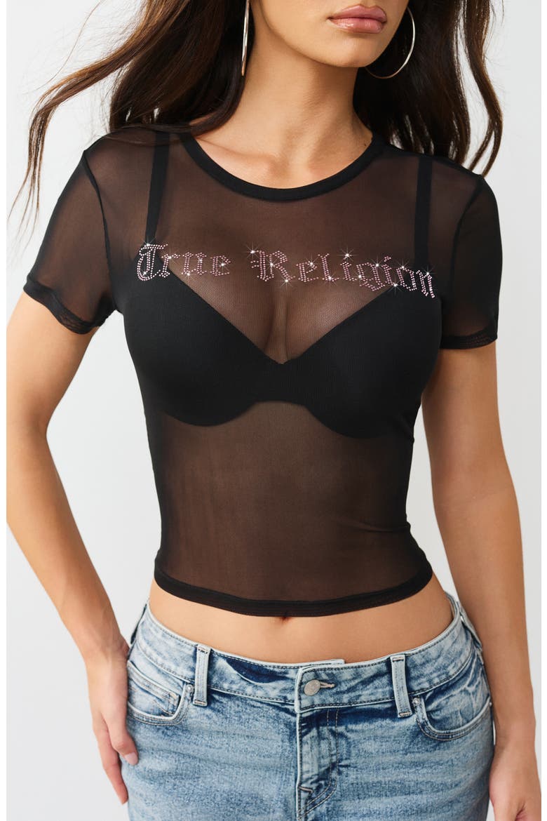 TR Rhinestone Mesh T-Shirt, Main, color, JET BLACK