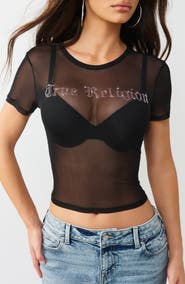 True Religion TR Rhinestone Mesh T-Shirt