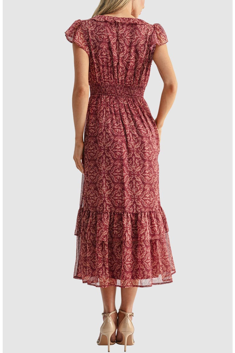 Flutter Sleeve Frill Maxi Dress, Alternate, color, BURGUNDY BLUSH