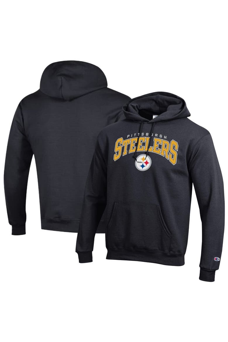 Men's Champion Black Pittsburgh Steelers Powerblend Arch over Logo Hoodie, Main, color, Black