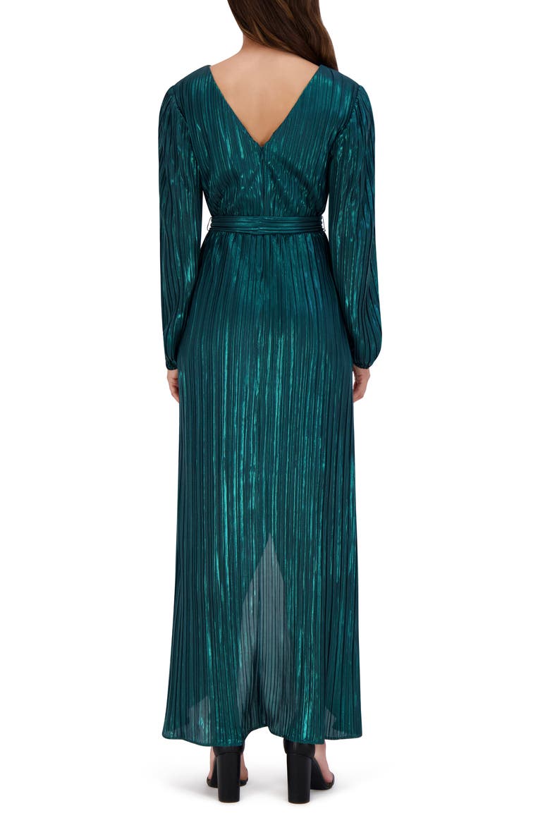 Pleated Foil Wrap Maxi Dress, Alternate, color, EMERALD