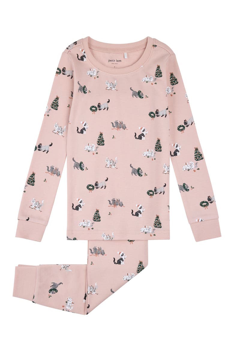 Cat Print Two-Piece Pajamas, Main, color, PINK