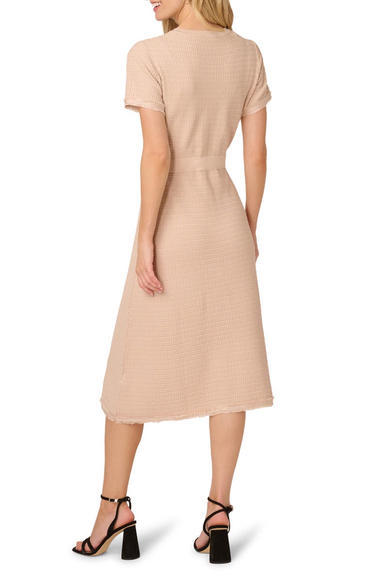 Adrianna Papell Short Sleeve Waffle Knit Midi Sweater Dress, Alternate, color, Champagne Blush