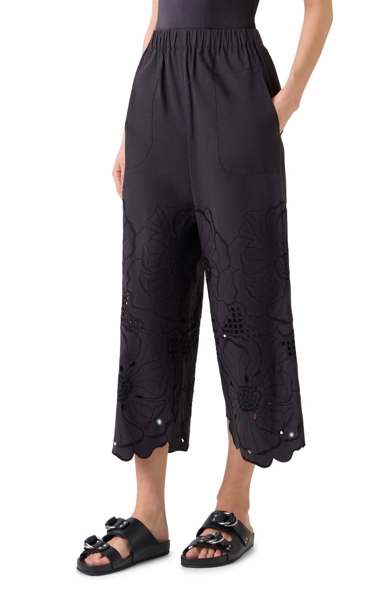 Akris punto Flower Eyelet Cotton Poplin Crop Pants, Alternate, color, Black