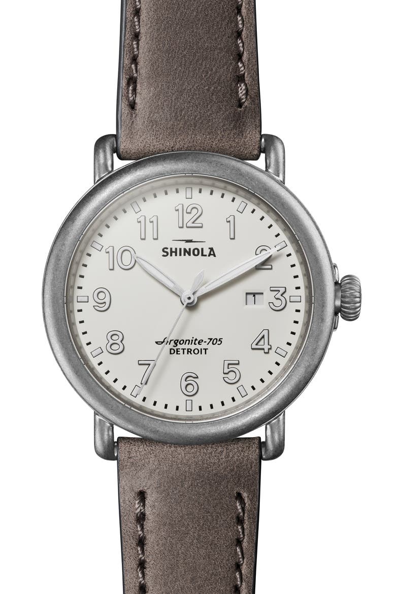 'Runwell' Leather Strap Watch, 41mm, Main, color, IVORY