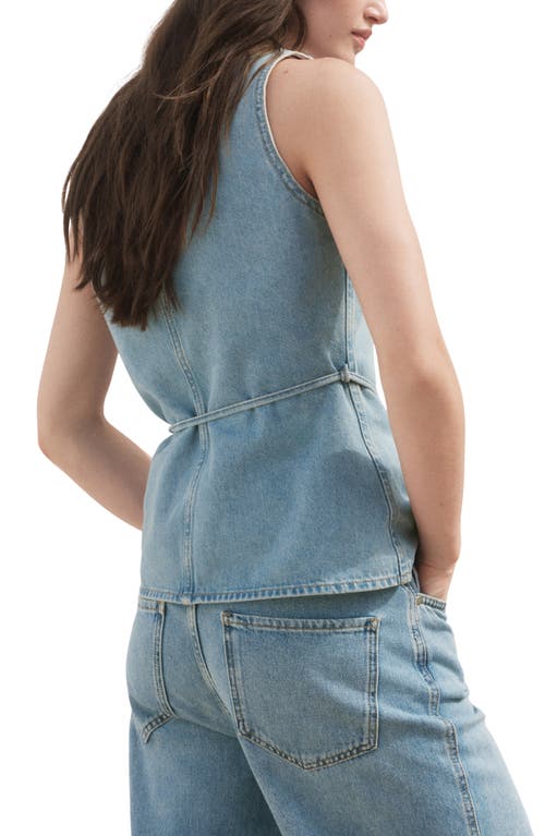 Mango Belted Denim Vest In Blue