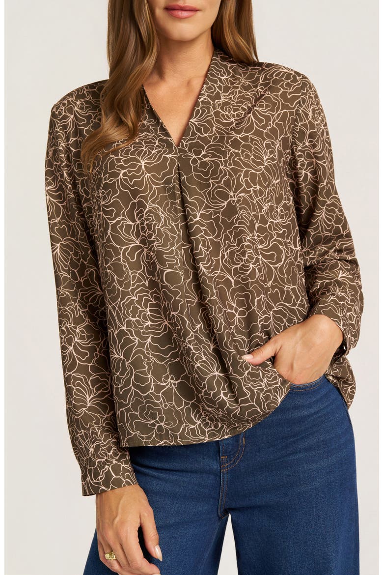 Kensal Floral Print V-Neck Long Sleeve Top, Alternate, color, MOSS/ BLUSH