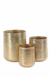 VIVIAN LUNE HOME Goldtone Aluminum Indoor & Outdoor Planter with Hammered Design - Set of 3