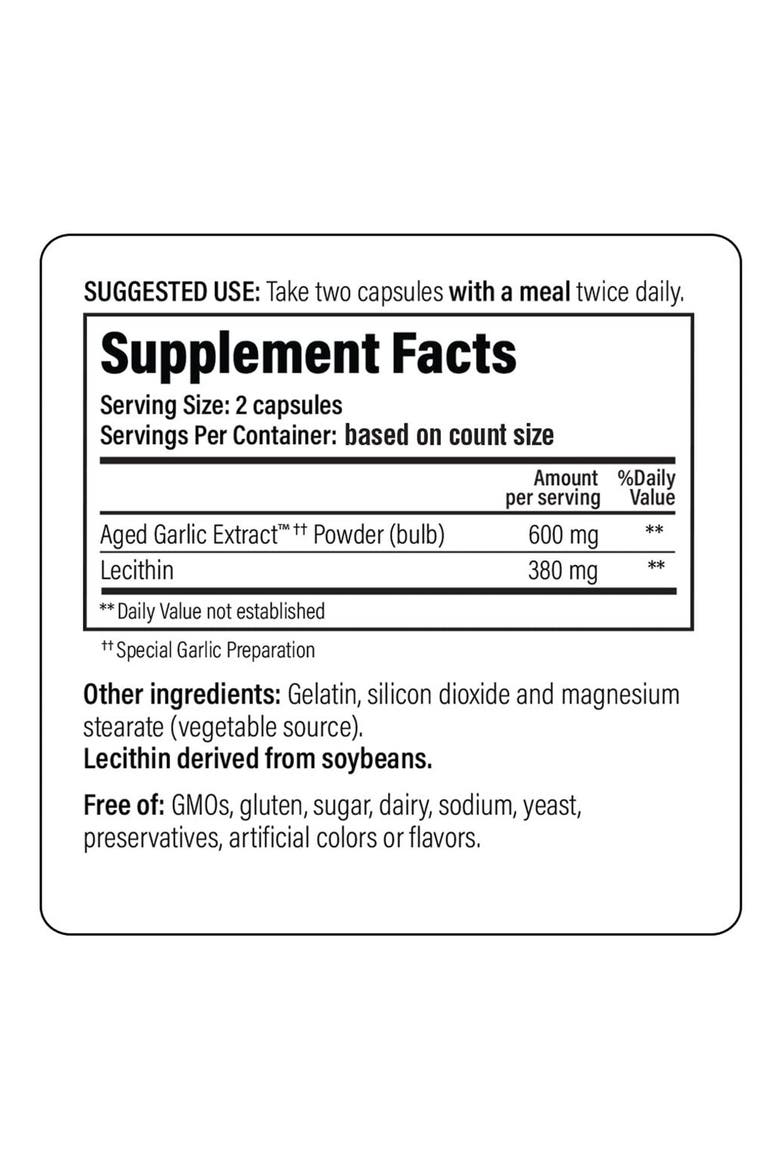 Aged Garlic Extract Formula 104, Cholesterol Health, 200 ct Capsules, Alternate, color, None