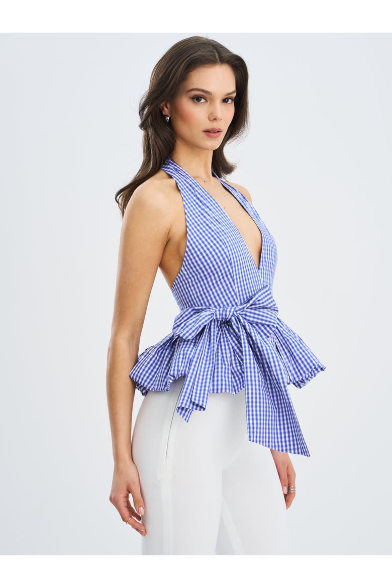 Ilene Checkered Bubble Hem Halter Top, Alternate, color, Blue