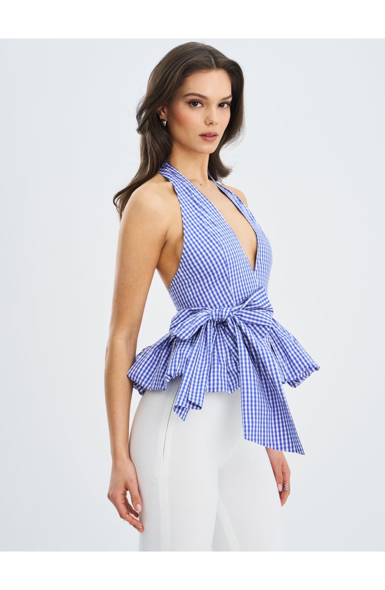 Miss Circle Ilene Checkered Bubble Hem Halter Top, Alternate, color, Blue