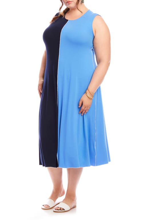 Shop Karen Kane Colorblock Sleeveless Midi Dress In Navy/blue