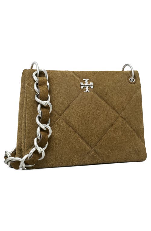 Tory Burch Small Kira Diamond Quilt Suede Shoulder Bag In Green