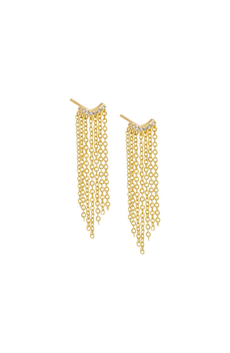 BY ADINA EDEN Fancy CZ Curved Bar Fringe Chain Stud Earring, Main, color, 