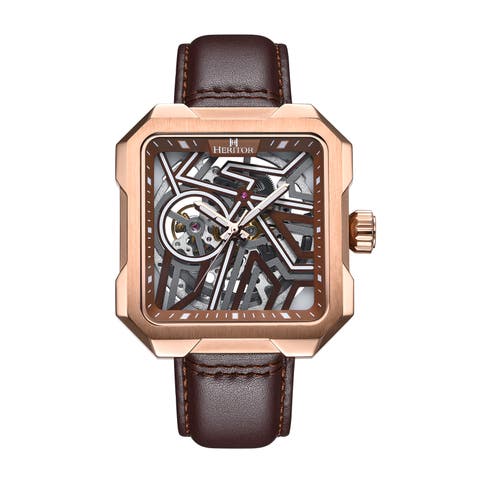 Campbell Leather-Band Skeleton Watch