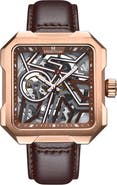 Heritor Automatic Campbell Leather-Band Skeleton Watch