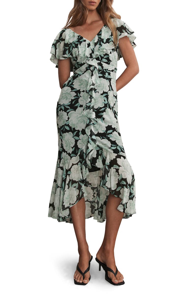 MINT VELVET Floral Print Ruffle Maxi Dress, Main, color, Green
