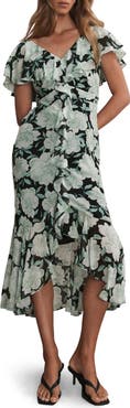 MINT VELVET Floral Print Ruffle Maxi Dress