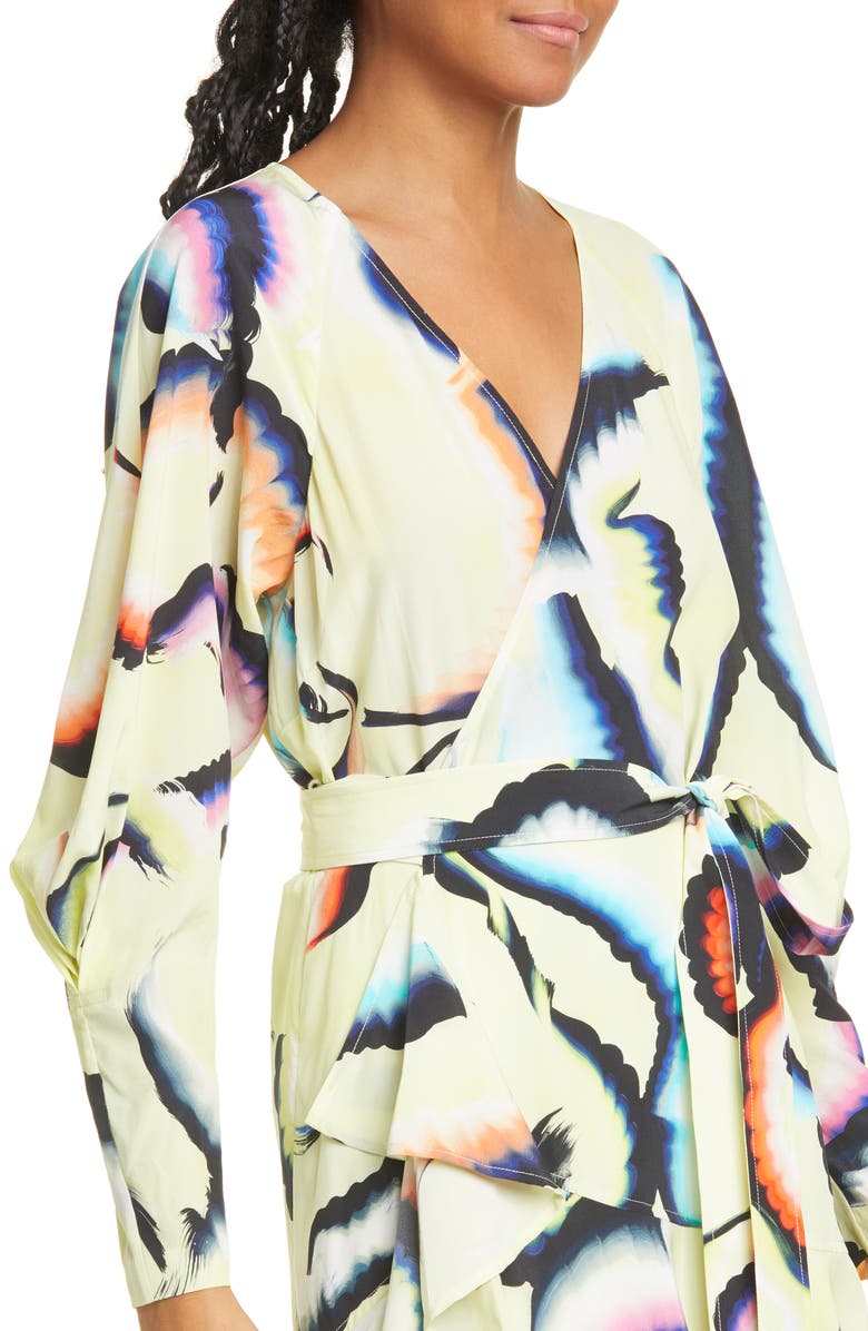 A.L.C. Enzo Long Sleeve Stretch Silk Wrap Dress, Alternate, color, 