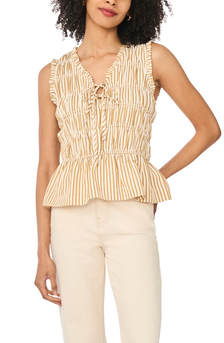 Halogen<sup>®</sup> Sleeveless Ruffle Gathered Top, Main, color, Soft Gold Stripe