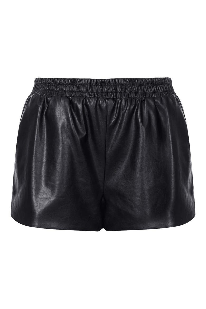 Faux Leather Running Shorts, Alternate, color, BLACK