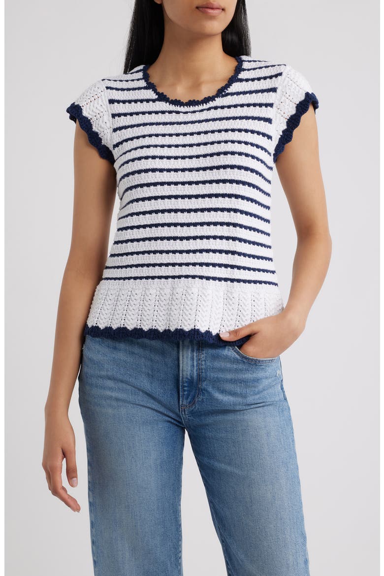 Tipped Tie Back Sweater, Main, color, IVORY/ DARK NAVY