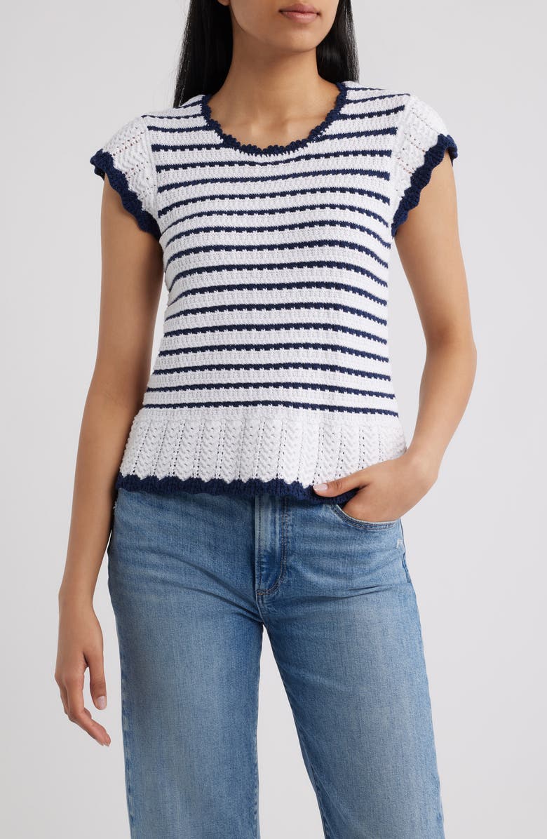 Bobeau Tipped Tie Back Sweater, Main, color, Ivory/ Dark Navy