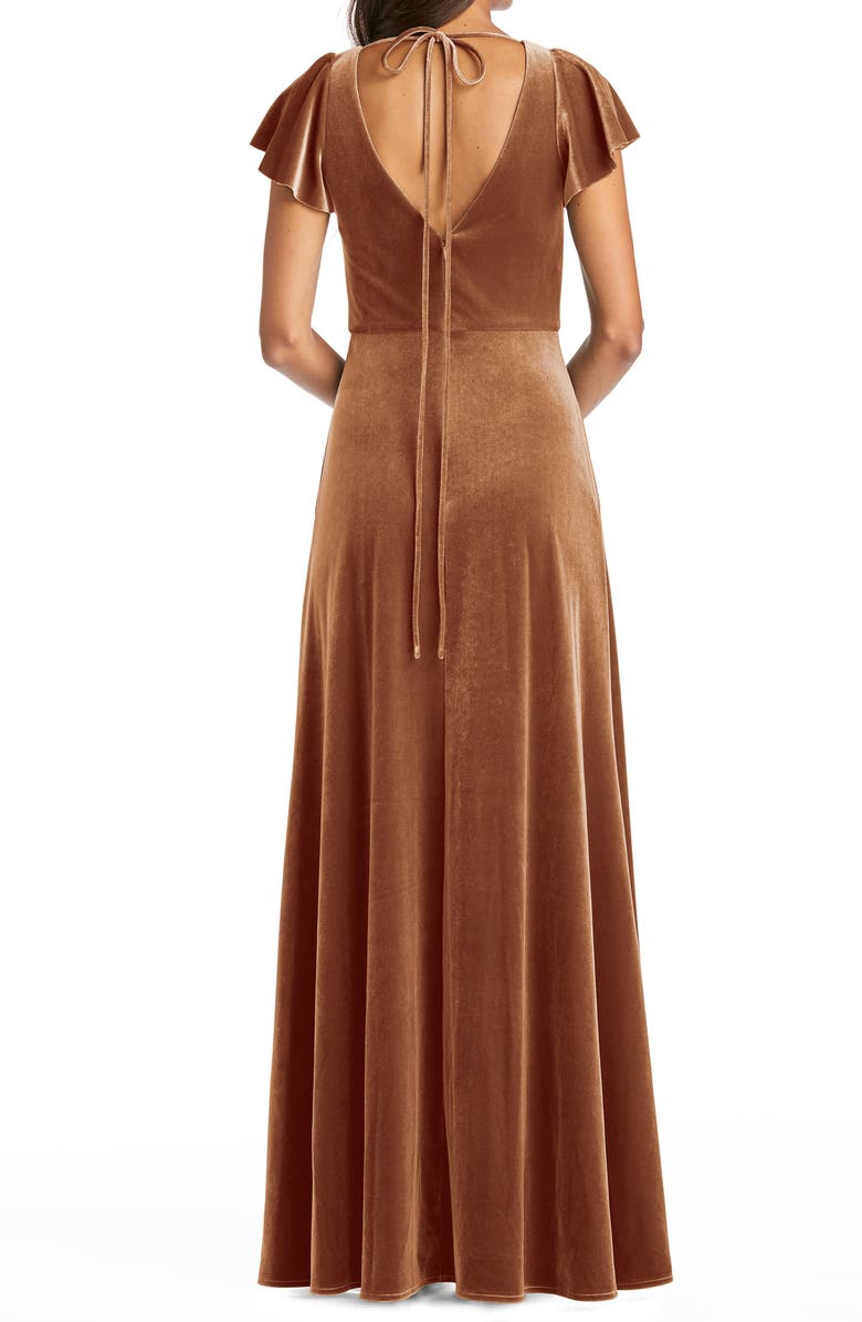 After Six Flutter Sleeve Velvet Gown, Alternate, color,