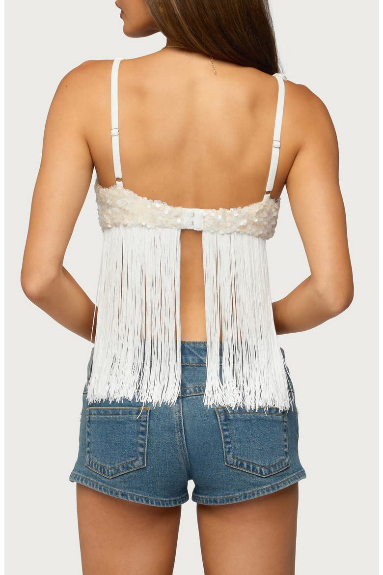 Petrah Sequin Fringe Bra Top, Alternate, color, CREAM