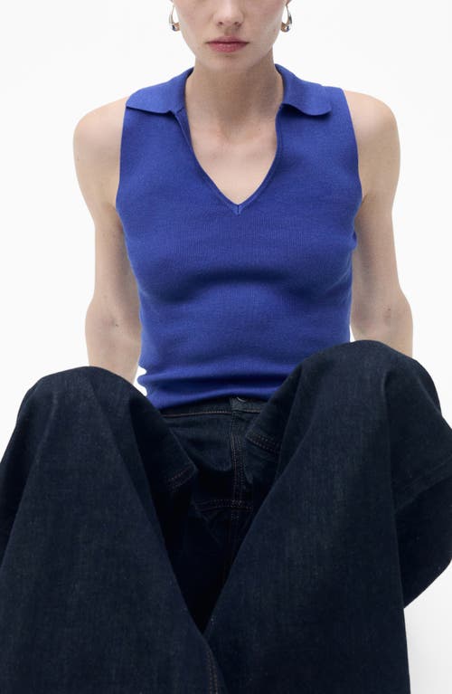 Mango Sleeveless Knit Polo In Blue