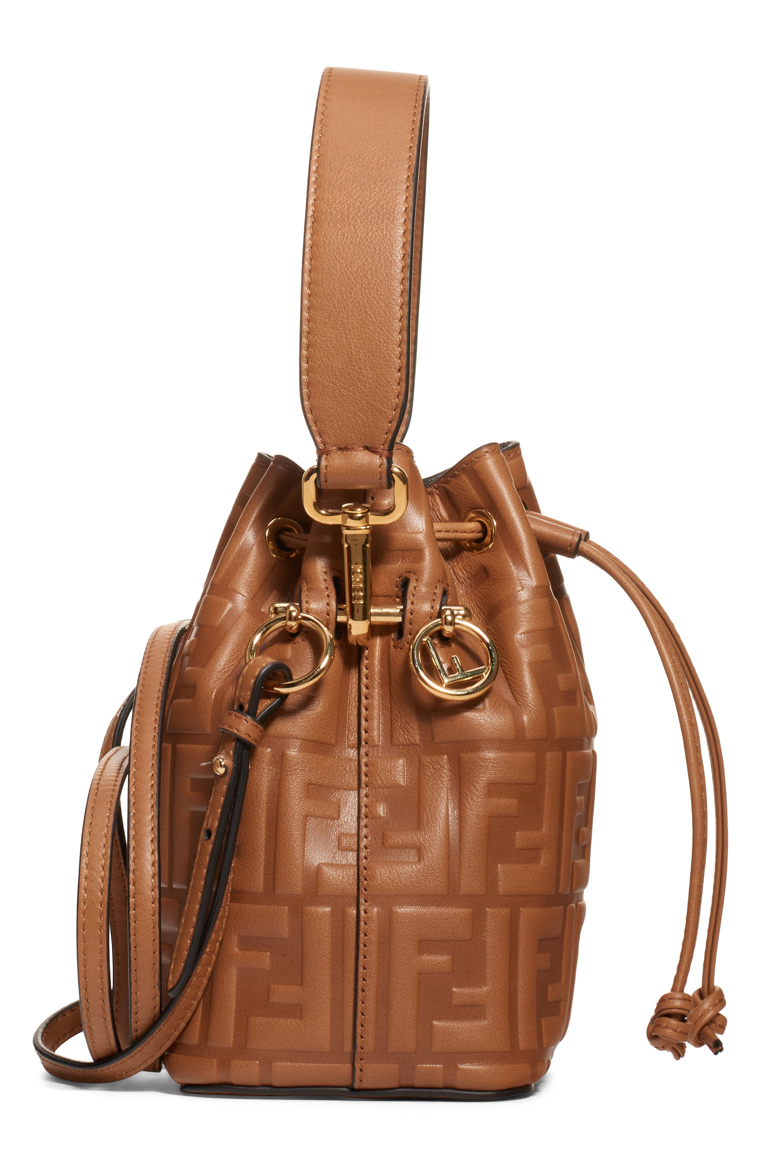 Fendi Mini Mon Tresor Logo Leather Bucket Bag, Alternate, color, 